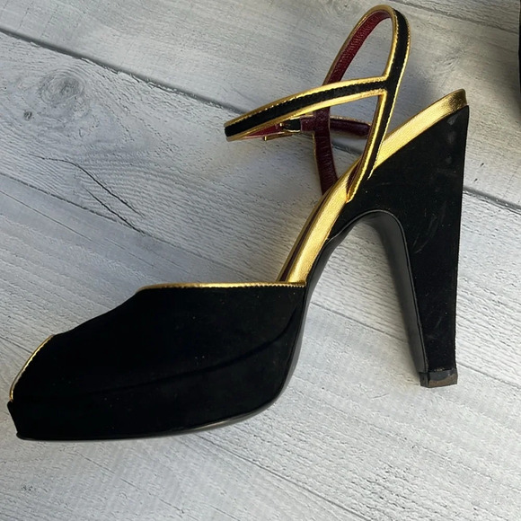 Prada Black Suede Slingback Peep Toe Platform Heels Size 5 - Picture 14 of 16